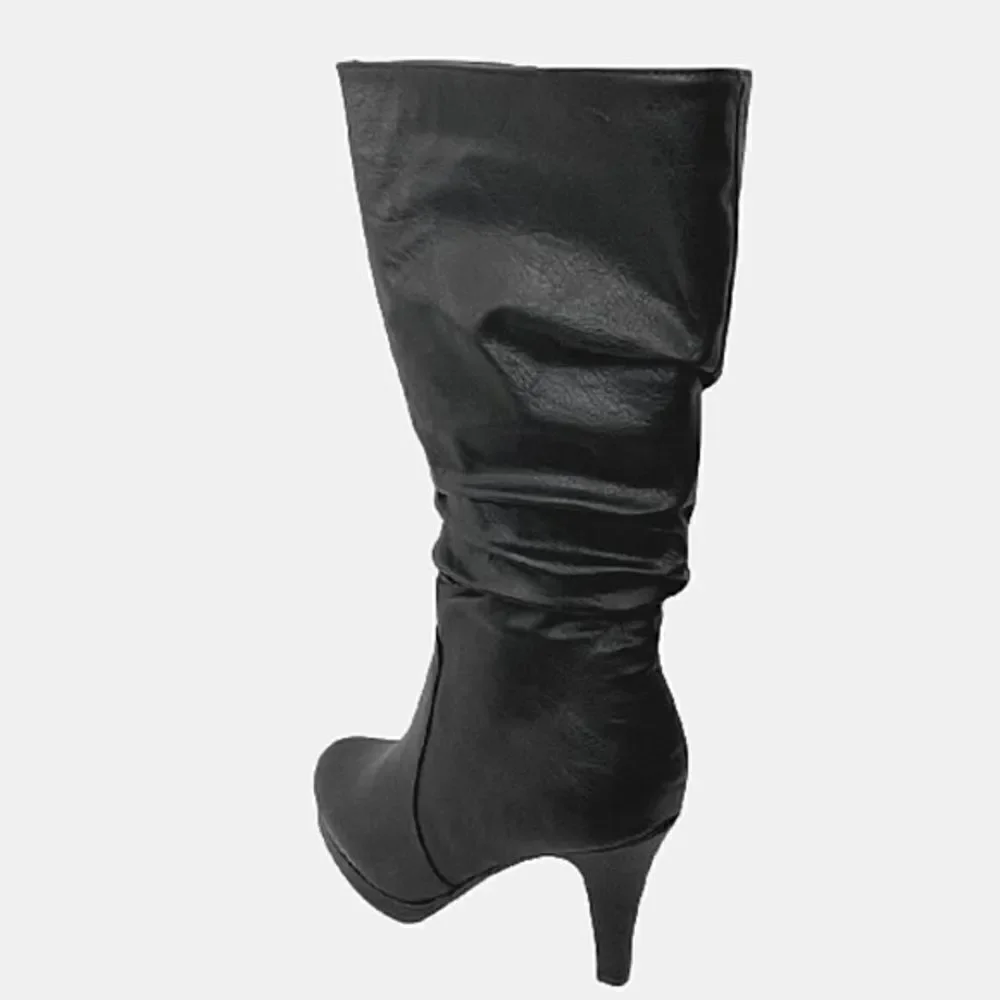 NWT Box Top Moda Page-43 Mid Calf Round Toe Slouched High Heel pu Leather Boots